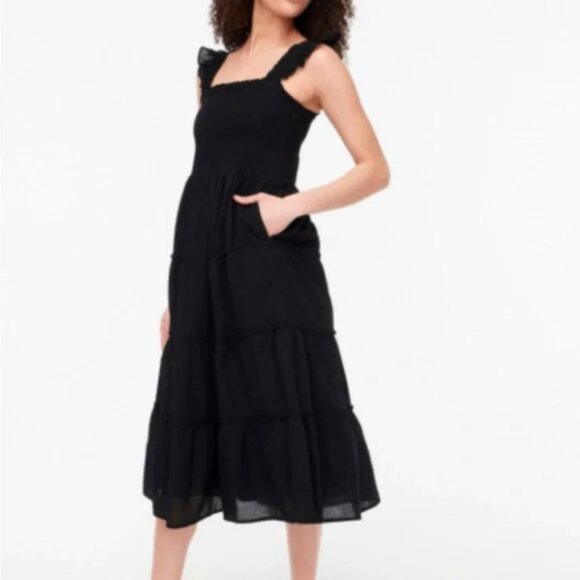 J. Crew Dresses & Skirts - J. Crew Midi Dress Size Medium Black Tiered Smocked Square Neck